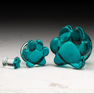 Aqua Pawprint Double Flare Glass Plugs