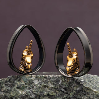 Unicorn Skull Stainless Steel Teardrop Tunnels