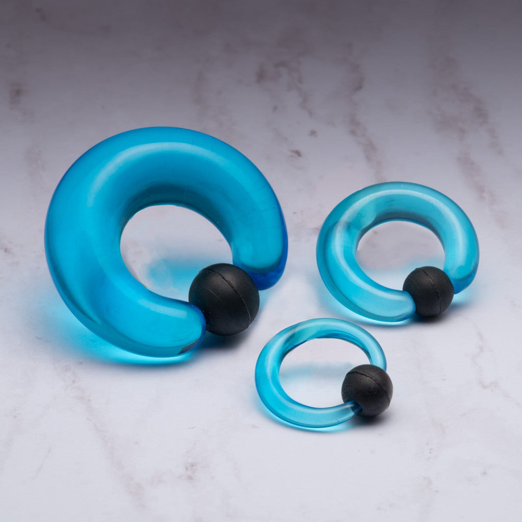Aqua Glass Captive Bead Ring Hoop with Rubber Ball