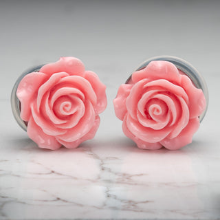 Pink Acrylic Rose Stainless Steel Single Flare Plugs