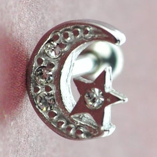 Crescent Moon and Star Cartilage Stud