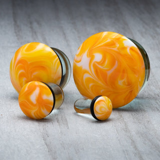 Orange with White Swirl Single Flare Glass Plugs