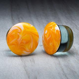 Orange with White Swirl Single Flare Glass Plugs