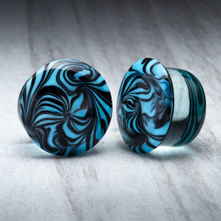 Blue with Black Swirl Single Flare Glass Plugs