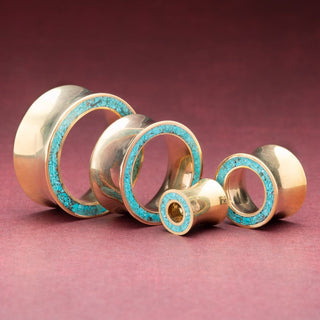 Brass Tunnels with Turquoise Inlay