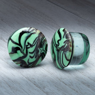 Green with Black Swirl Single Flare Glass Plugs