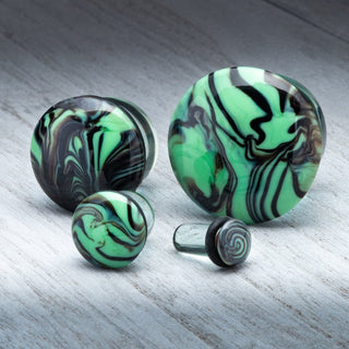 Green with Black Swirl Single Flare Glass Plugs