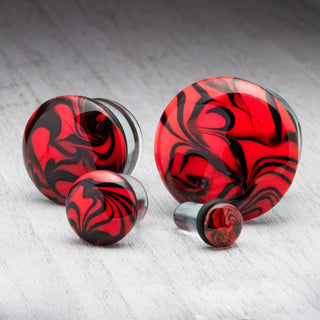 Red with Black Swirl Single Flare Glass Plugs