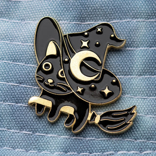 Cat on Witch Broom Pin