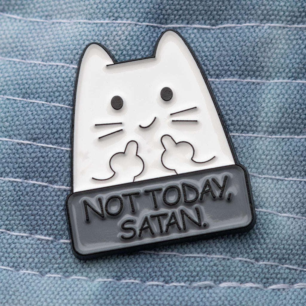 Not today, Satan enamel pin with funny cat 28x24mm