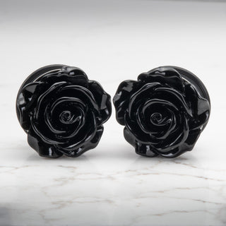 Black Acrylic Rose Stainless Steel Single Flare Plugs