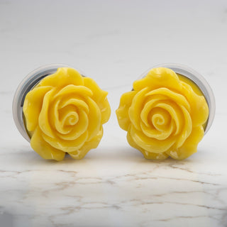 Yellow Acrylic Rose Stainless Steel Single Flare Plugs