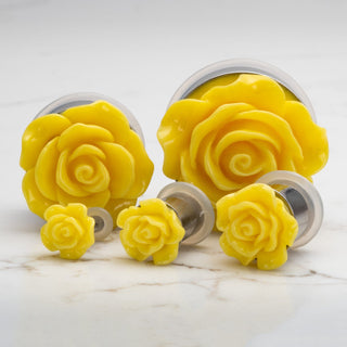 Yellow Acrylic Rose Stainless Steel Single Flare Plugs *Discontinued*