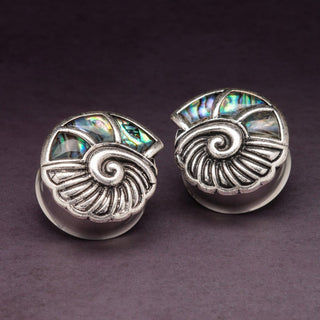 Nautilus Shell Steel Plugs with Abalone *Discontinued*
