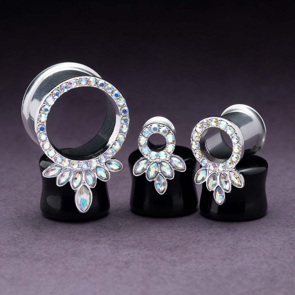 Steel Double Flare Tunnels with Marquise CZ Arctic Buffalo
