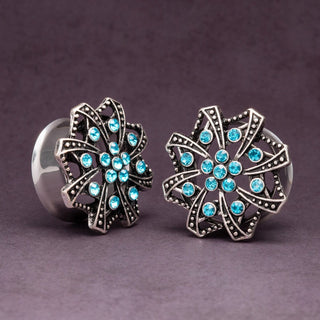 Double Flare Stainless Steel Pinwheel with Light Blue CZ *Discontinued*