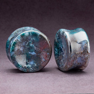 Moss Agate Concave Plugs