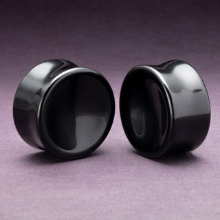 Black Obsidian (Volcanic Glass) Concave Plugs