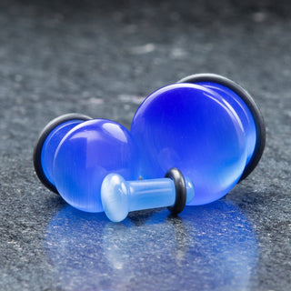 Dark Blue Glass Cat Eye Single Flare Plugs *Discontinued*