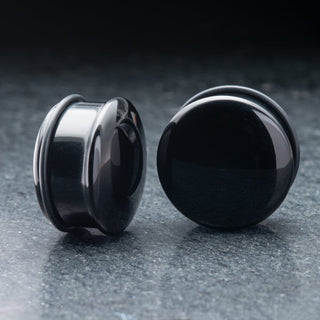 Black Obsidian (Volcanic Glass) Single Flare Plugs