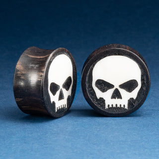 Areng Wood Plugs with Bone Skull Inlay *Discontinued* - 18mm