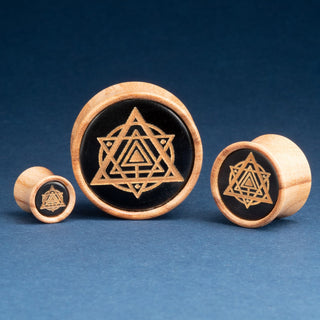 Engraved Olive Wood Plugs with Horn Inlay *Discontinued* - 12mm