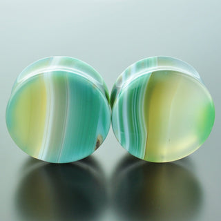 Green Banded Agate Double Flare Plugs #GGB-035-21-C (35mm)