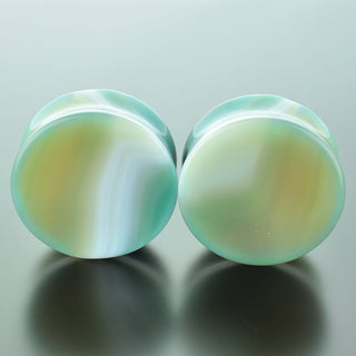 Green Banded Agate Double Flare Plugs #GGB-035-5-C (35mm)