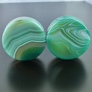 Green Banded Agate Double Flare Plugs #GGB-047-2-C