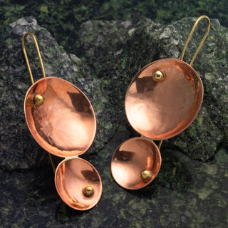 Pin Earrings with Brass and Copper Discs