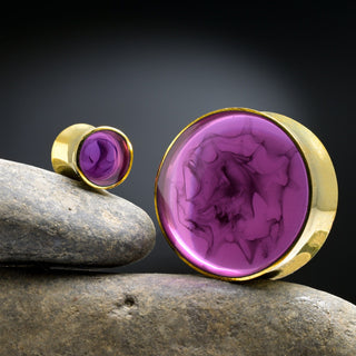 Purple Epoxy and Brass Plugs