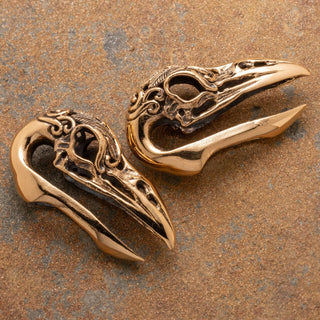 Carved Crow Skull Bronze Ear Weights Hangers