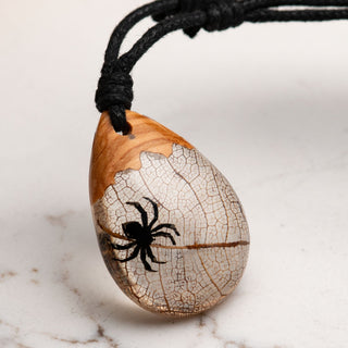 Spider Wood and Epoxy Necklace