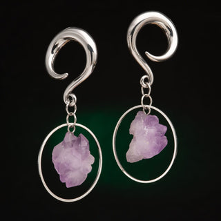 Stainless Steel Hangers with Rough Amethyst