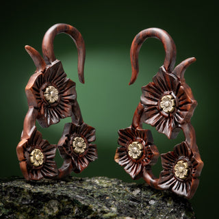 Triple Flower Wood Hangers with White Brass Flowers