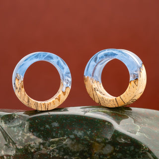 Blue Epoxy Resin and Tamarind Wood Double Flare Tunnels