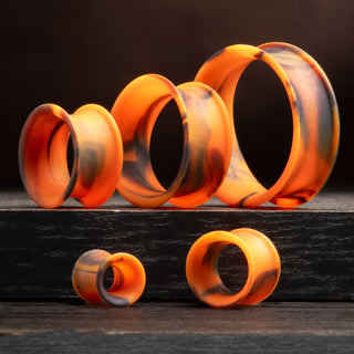 Swirl Orange and Black Thin Silicone Tunnels