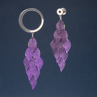 Stainless Steel Tunnels with Purple Leaves Dangles