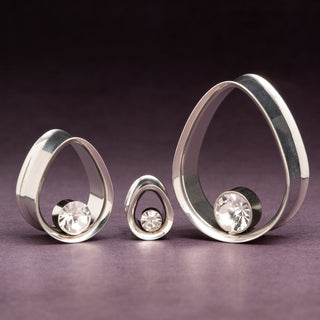 Stainless Steel Teardrop Tunnels with Clear CZ