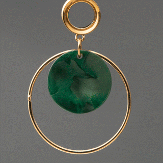 Gold Stainless Steel Tunnels with Dangling Green Resin Disc