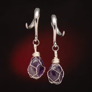 Stainless Steel Hangers with Wire Wrapped Amethyst