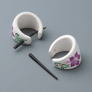 Horn Pin Earrings with Painted Pink Flowers