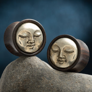 Areng Wood Plugs with White Brass Moon