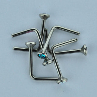 Titanium L-Shaped Nose Pin with CZ Gem
