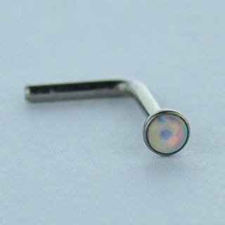 Titanium L-Shaped Nose Pin with White Opal Gem