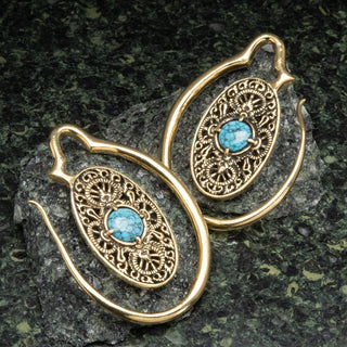 Turquoise and Brass Oval Hoop Hangers