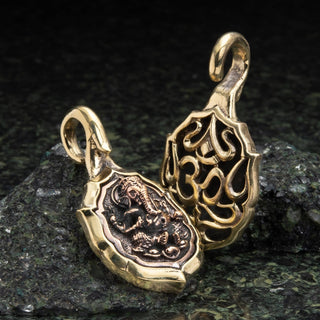 Brass Ear Weights with Copper Ganesh Inlay Hangers