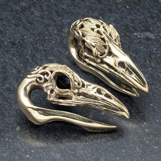 Carved Crow Skull Brass Ear Weights Hangers
