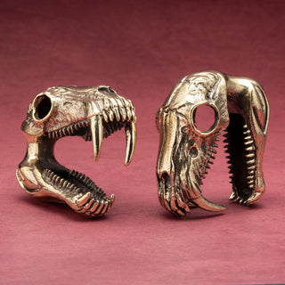 Carved Saber Tooth Skull Brass Ear Weights Hangers