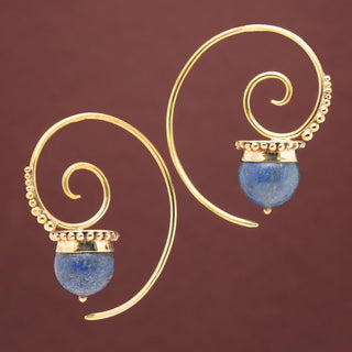 Spiral Brass Hangers with Lapis Lazuli